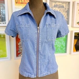💙 Vintage 90s Denim Zip-Front Top